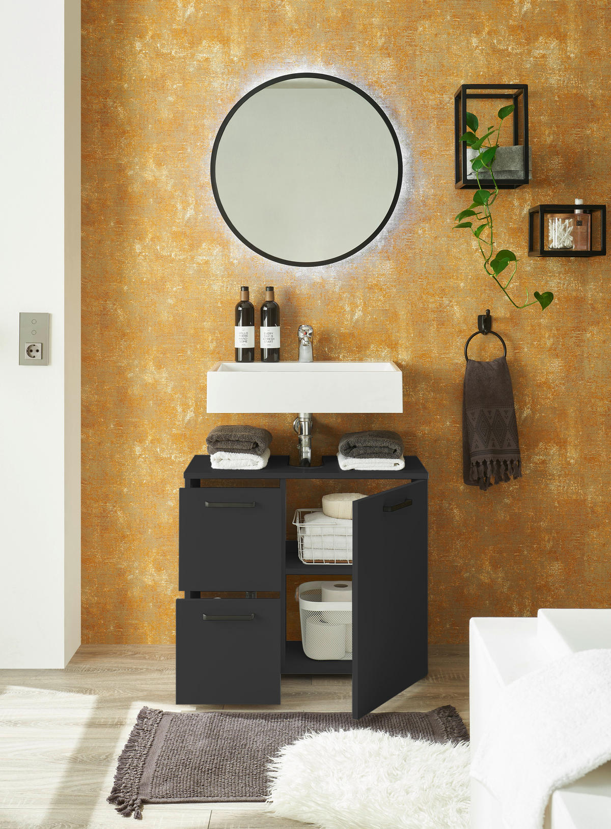 WASCHBECKENUNTERSCHRANK 70/60/35 cm  - Schwarz, MODERN, Holzwerkstoff/Kunststoff (70/60/35cm) - MID.YOU