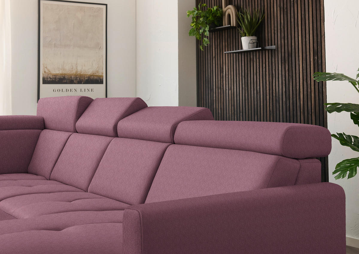 WOHNLANDSCHAFT Flachgewebe Weinrot  - Weinrot/Schwarz, Konventionell, Textil/Metall (215/333/174cm) - Beldomo System