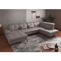 WOHNLANDSCHAFT in Echtleder Hellgrau  - Hellgrau/Schwarz, Konventionell, Leder/Metall (185/357/231cm) - Sit & More