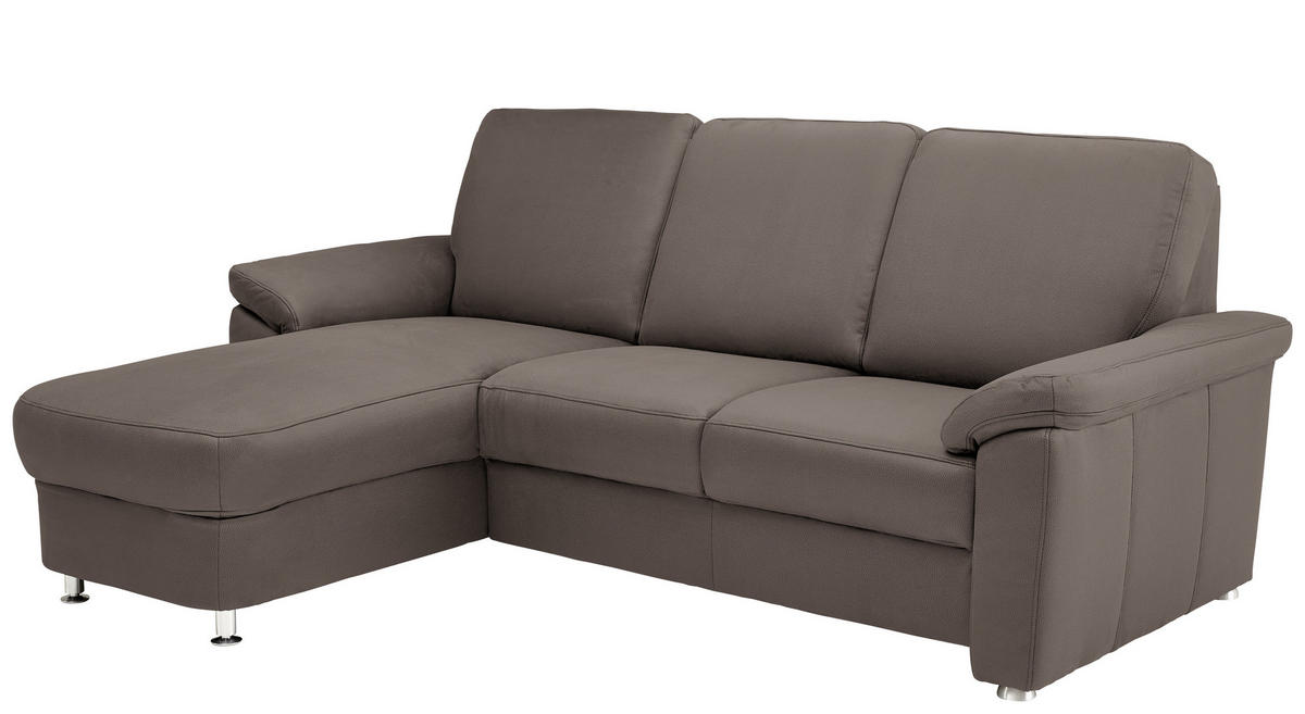 ECKSOFA in Flachgewebe Dunkelbraun  - Chromfarben/Dunkelbraun, Konventionell, Textil/Metall (163/250cm) - Beldomo System