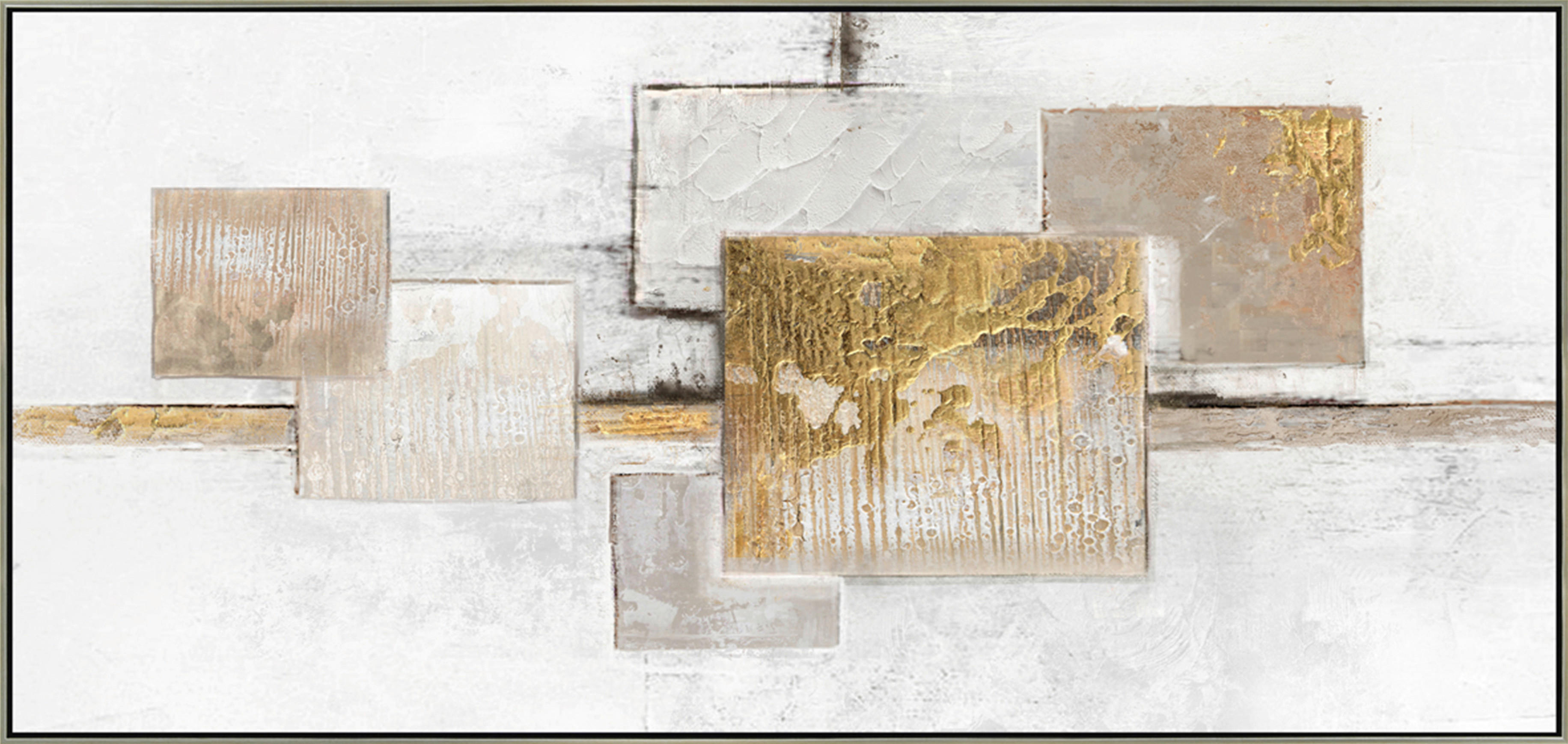 OLEJOMAĽBA, abstraktné, 150/70 cm  - biela/zlatá, Design, drevo/textil (150/70cm) - Monee