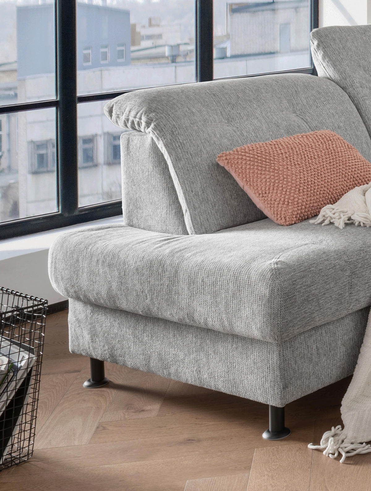 ECKSOFA in Chenille Silberfarben  - Silberfarben/Schwarz, Modern, Textil/Metall (198/270cm) - Livetastic
