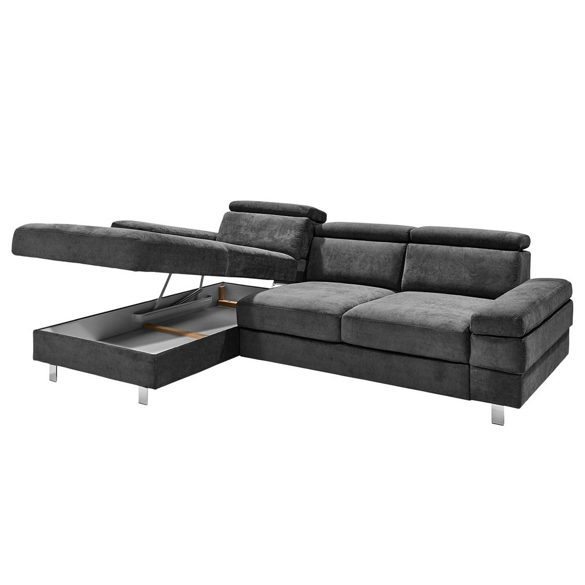 ECKSOFA in Webstoff Anthrazit  - Anthrazit/Silberfarben, Konventionell, Textil/Metall (260/82/182cm) - Trendmanufaktur