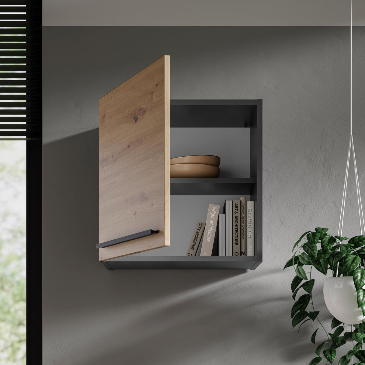 KÜCHENOBERSCHRANK 50/50/33 cm  in Anthrazit, Eiche Artisan  - Anthrazit/Schwarz, Design, Holzwerkstoff/Kunststoff (50/50/33cm) - MID.YOU