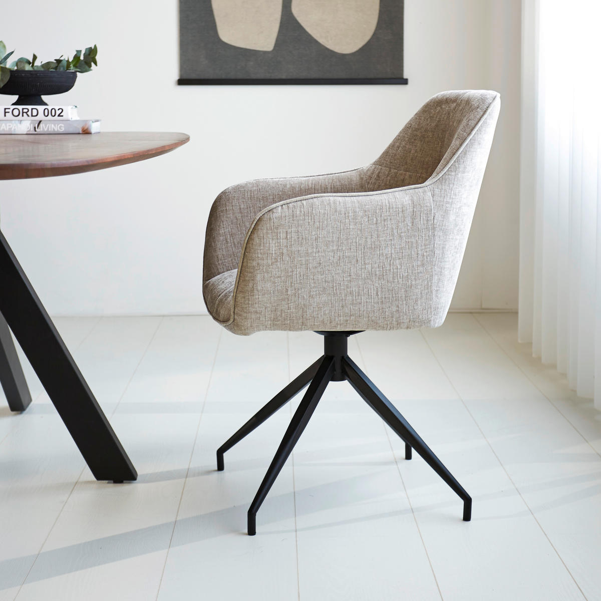 STOLIČKA S PODRÚČKAMI, ženilka, svetlosivá - čierna/sivá, Modern, kov/textil (59/88/60cm) - MID.YOU
