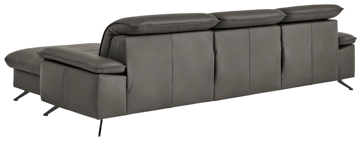 ECKSOFA  Echtleder Taupe  - Taupe/Schwarz, Design, Leder/Metall (307/169cm) - Beldomo Premium