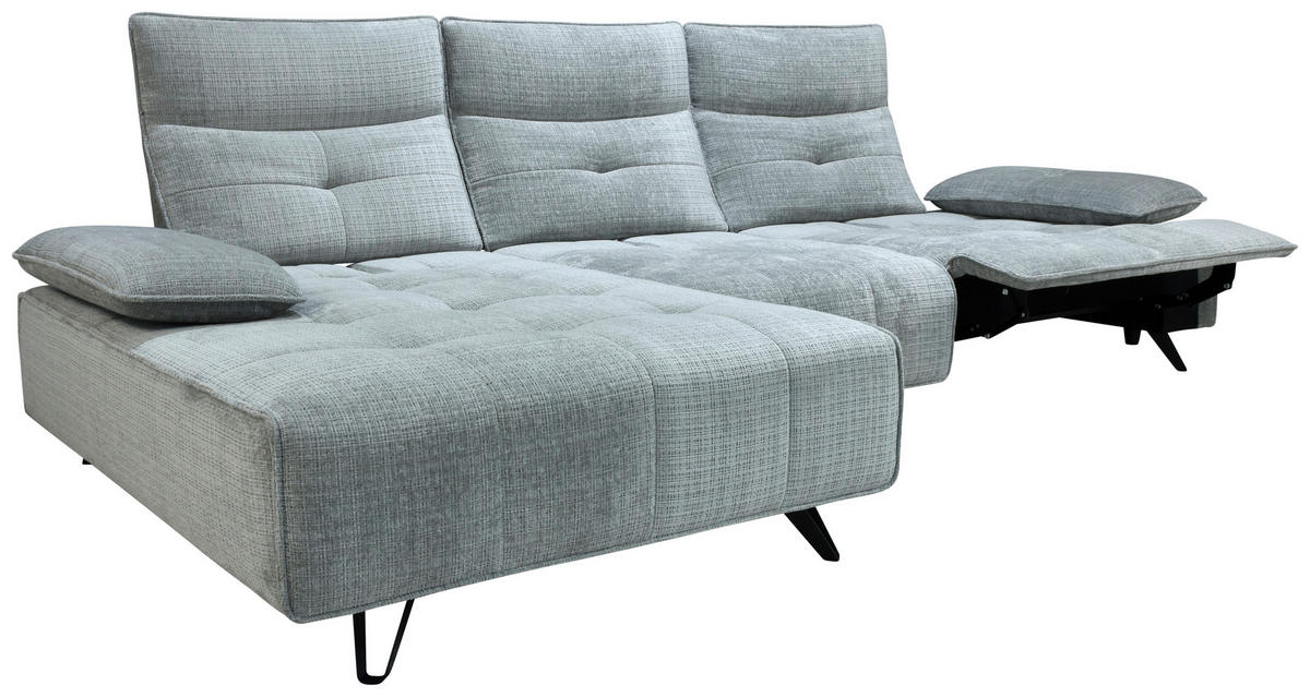 ECKSOFA Hellgrau Chenille  - Hellgrau/Schwarz, Design, Kunststoff/Textil (162/314cm) - Livetastic