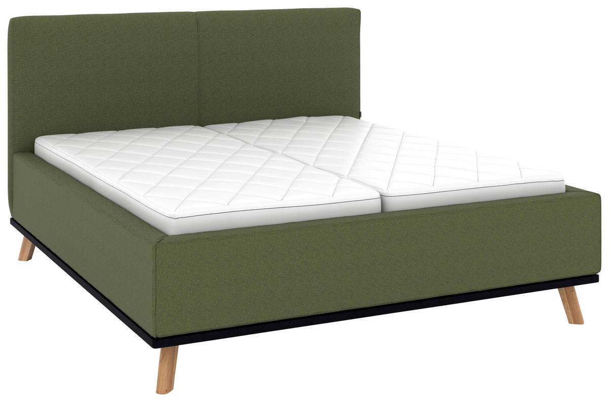 POLSTERBETT 180/200 cm,  in Dunkelgrün, Matratze, Lattenrost, Bettkasten, H3 + H3 = fest  - Dunkelgrün/Eichefarben, Design, Holz/Textil (180/200cm) - Musterring