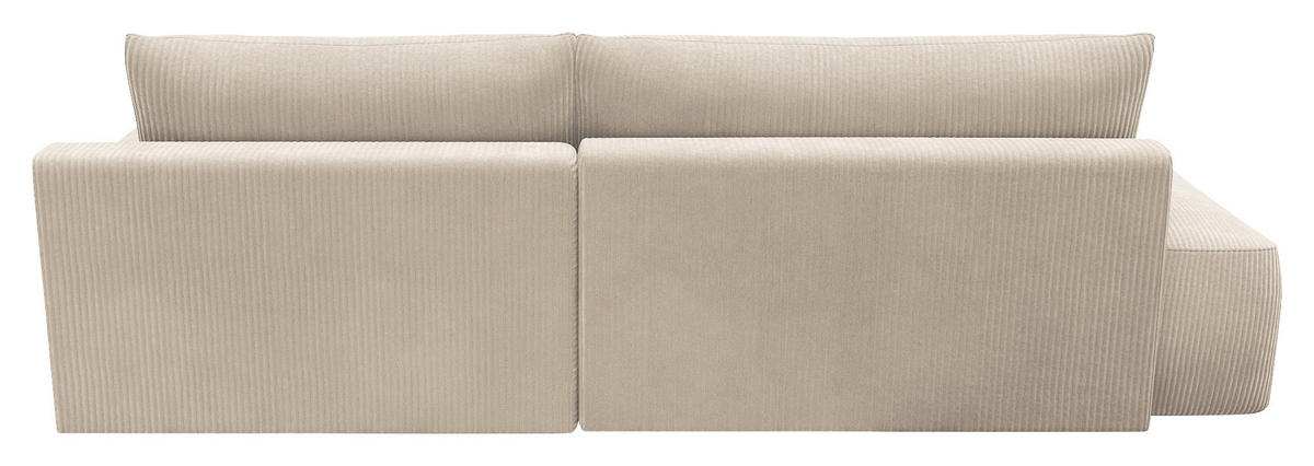 ECKSCHLAFSOFA  mit Schlafen auf Sitzhöhe, Rücken echt, Armteil rechts Cord Creme  - Creme/Schwarz, MODERN, Kunststoff/Textil (253/167cm) - Trendmanufaktur