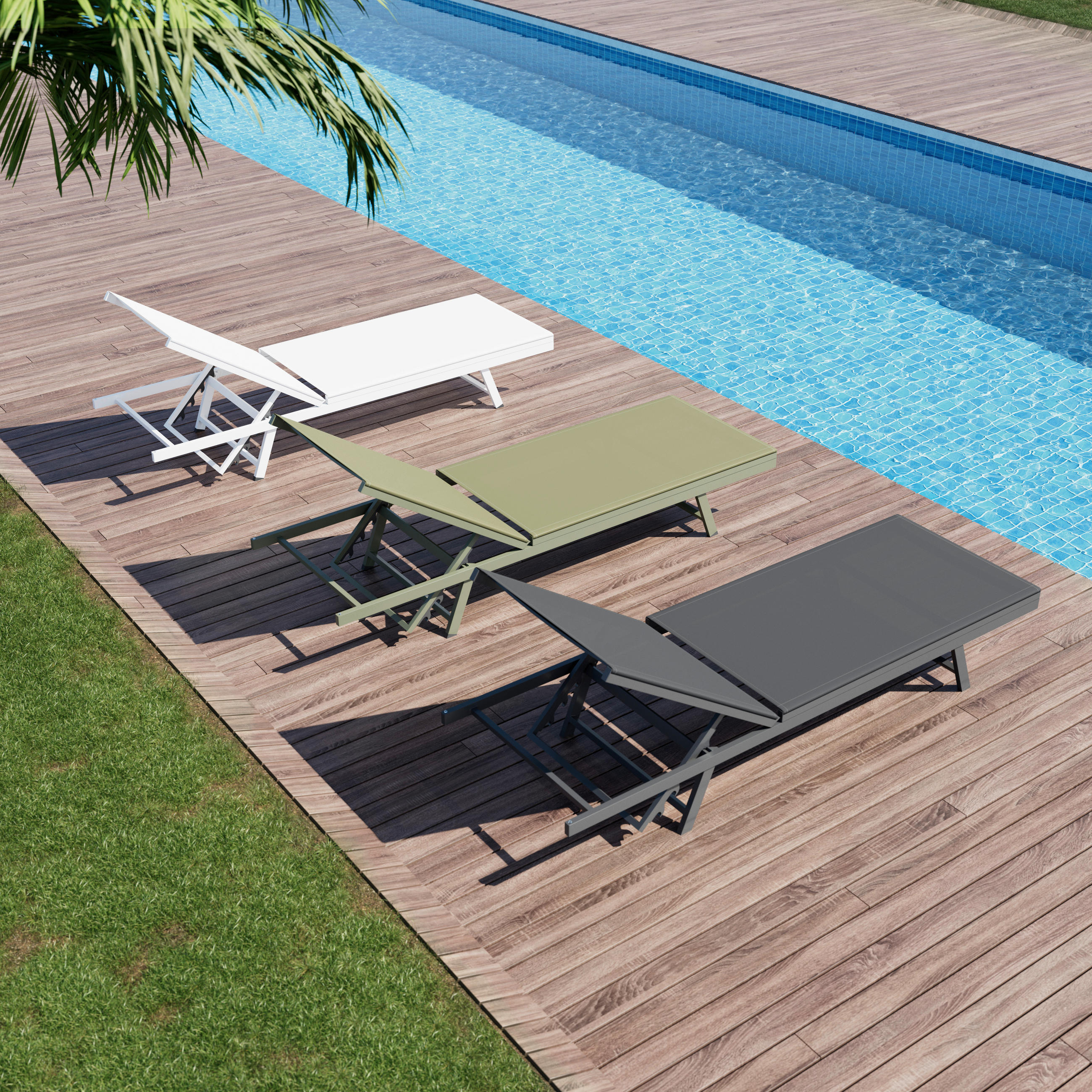 LEŽALNIK aluminij prašno lakirano bela  - bela, Moderno, kovina/tekstil (64/30/197cm) - Ambia Garden