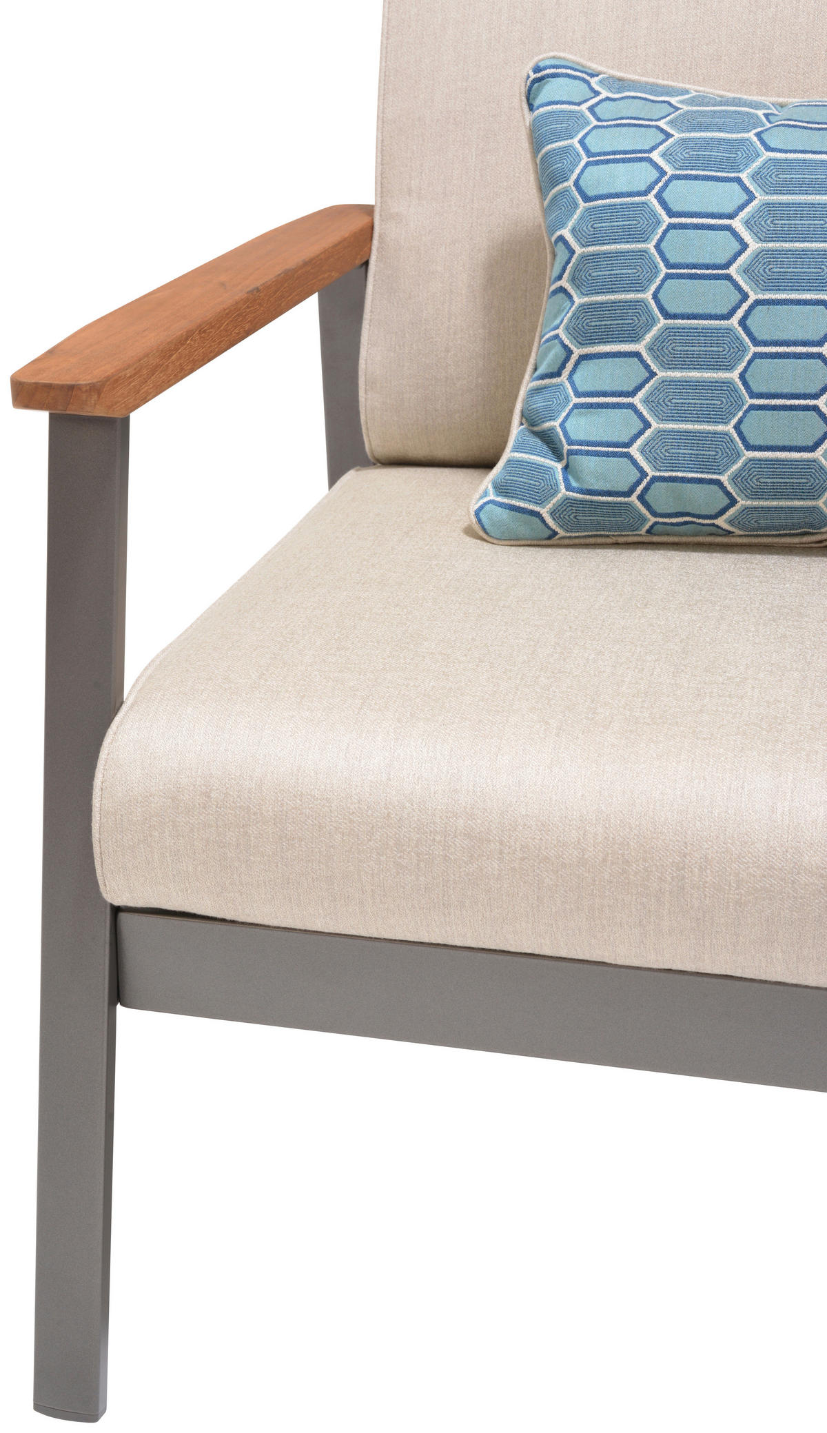 2,5-SITZER Flachgewebe Hellgrau, Dunkelgrau, Teakfarben  - Blau/Dunkelgrau, Design, Holz/Textil (161/75,5/82cm) - Modante