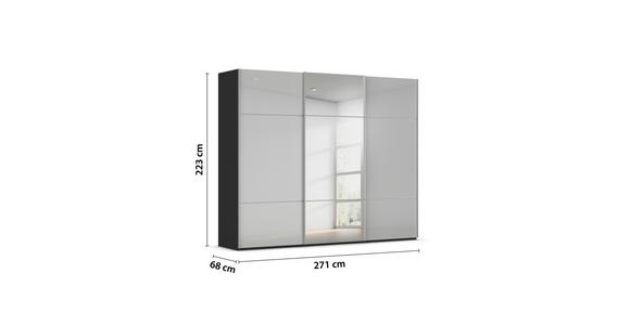 SCHWEBETÜRENSCHRANK 271/223/68 cm 3-türig Grau, Schwarz  - Alufarben/Schwarz, KONVENTIONELL, Glas/Holzwerkstoff (271/223/68cm) - Novel