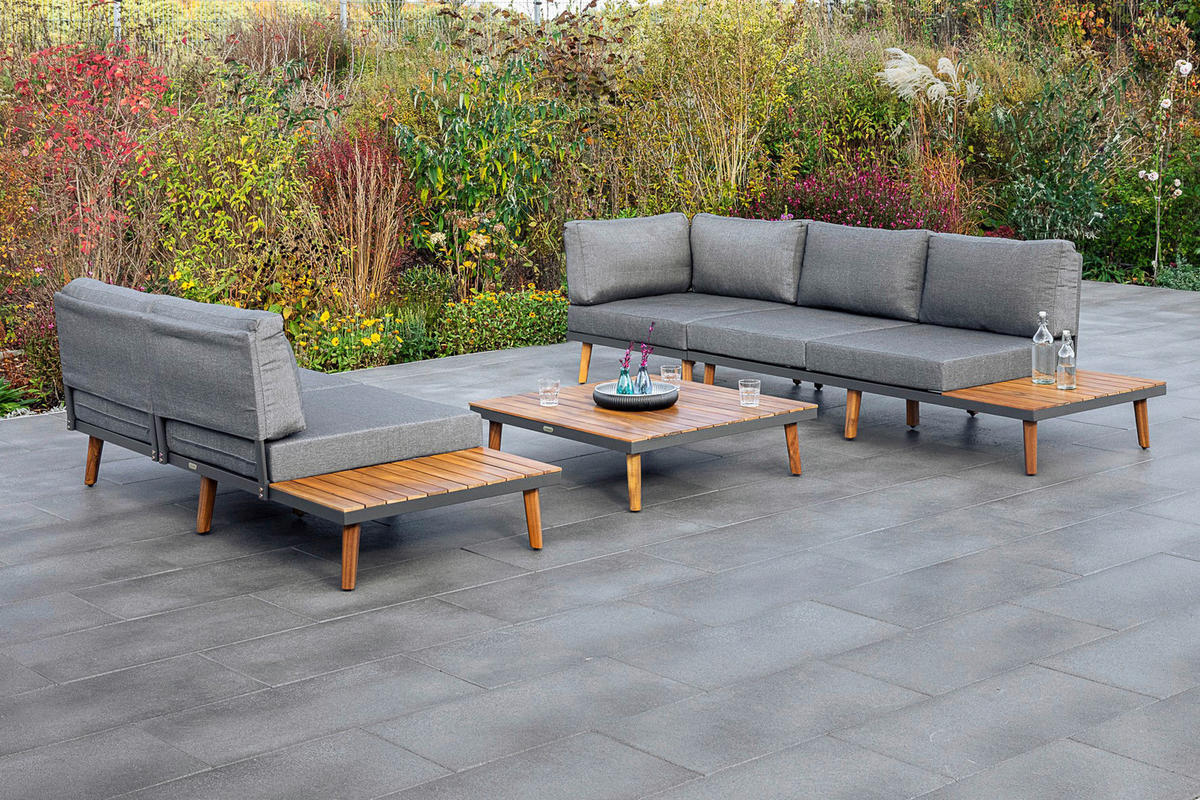 LOUNGEGARNITUR   287,5/28/287,5 cm Akazie Hartholz Aluminium  - Graphitfarben/Braun, KONVENTIONELL, Holz/Textil (287,5/28/287,5cm) - Gardenson
