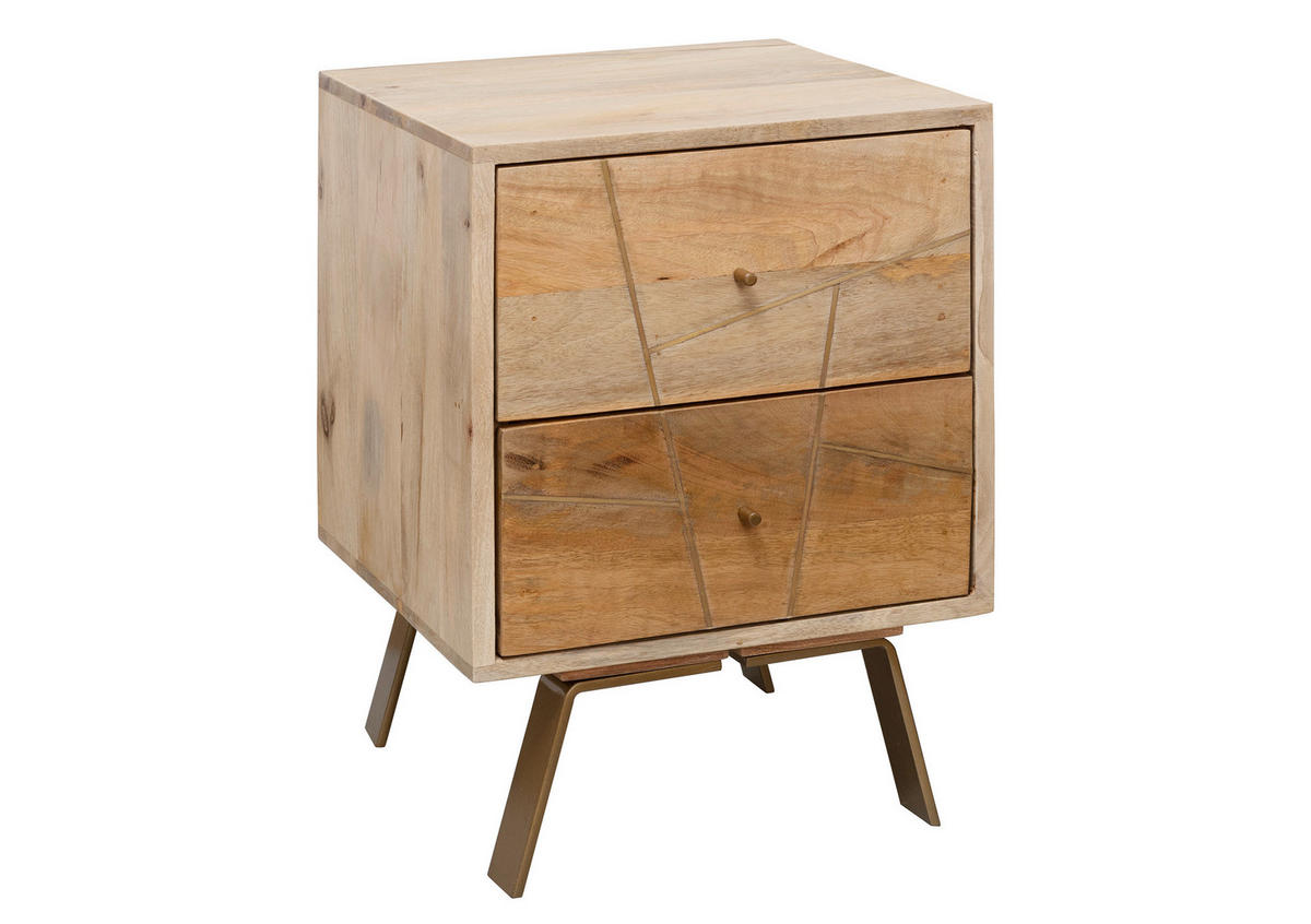 NOČNA OMARICA, masivno mangov les rjava  - zlate barve/rjava, Moderno, kovina/les (40/56/40cm) - MID.YOU