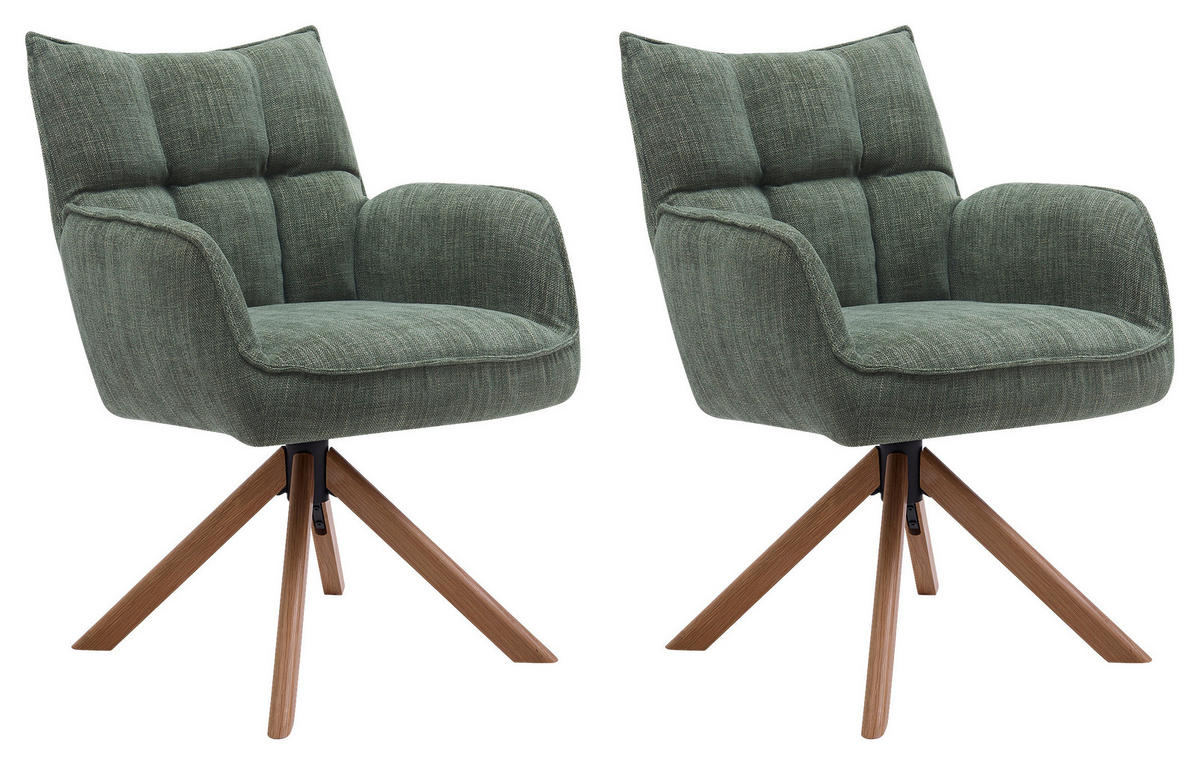 ARMLEHNSTUHL-SET 2 Stück  in Chenille  - Waldgrün/Naturfarben, MODERN, Holz/Textil (59/86/65cm) - Livetastic
