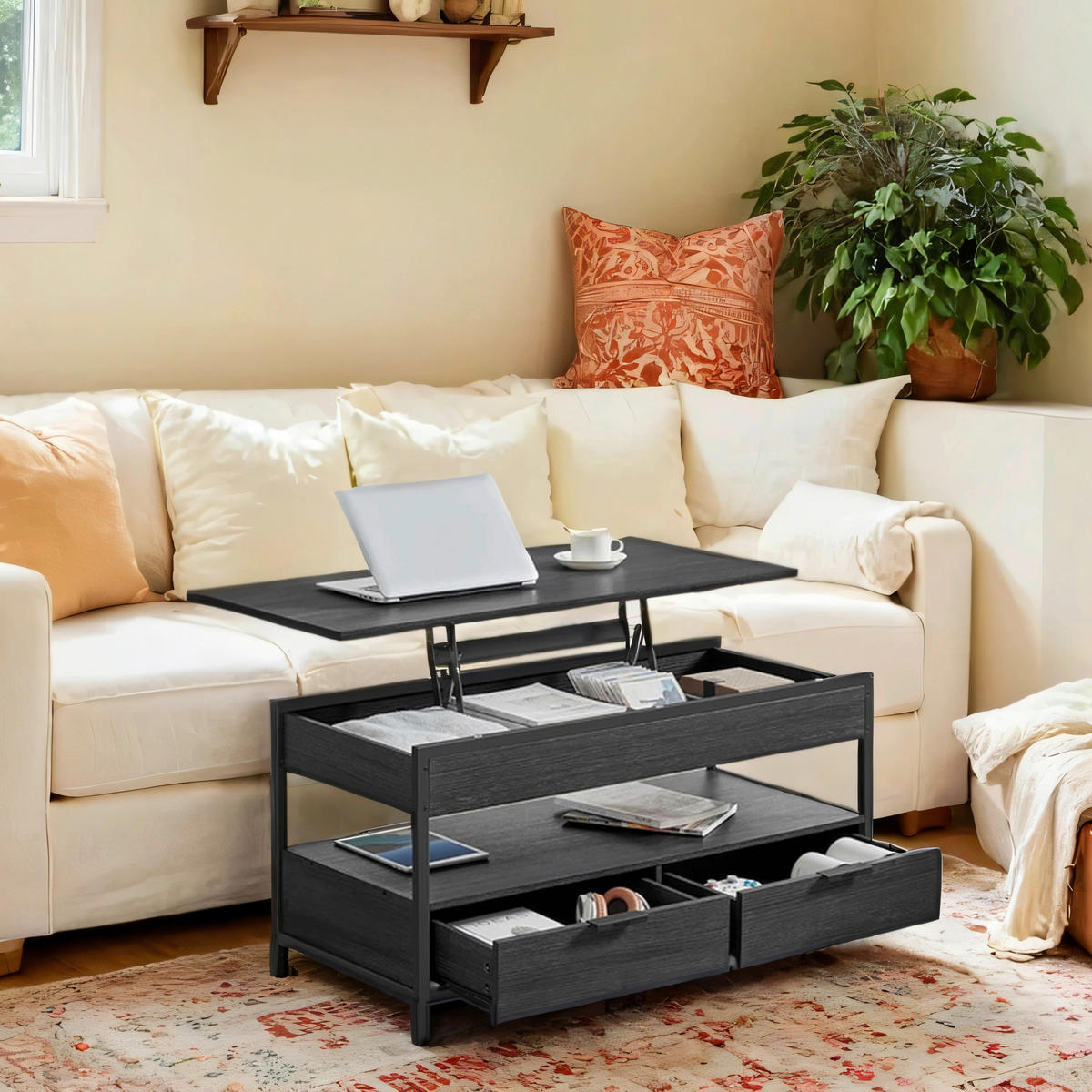 COUCHTISCH rechteckig Schwarz  - Schwarz, Trend, Holzwerkstoff/Metall (100/48-62/50cm) - MID.YOU