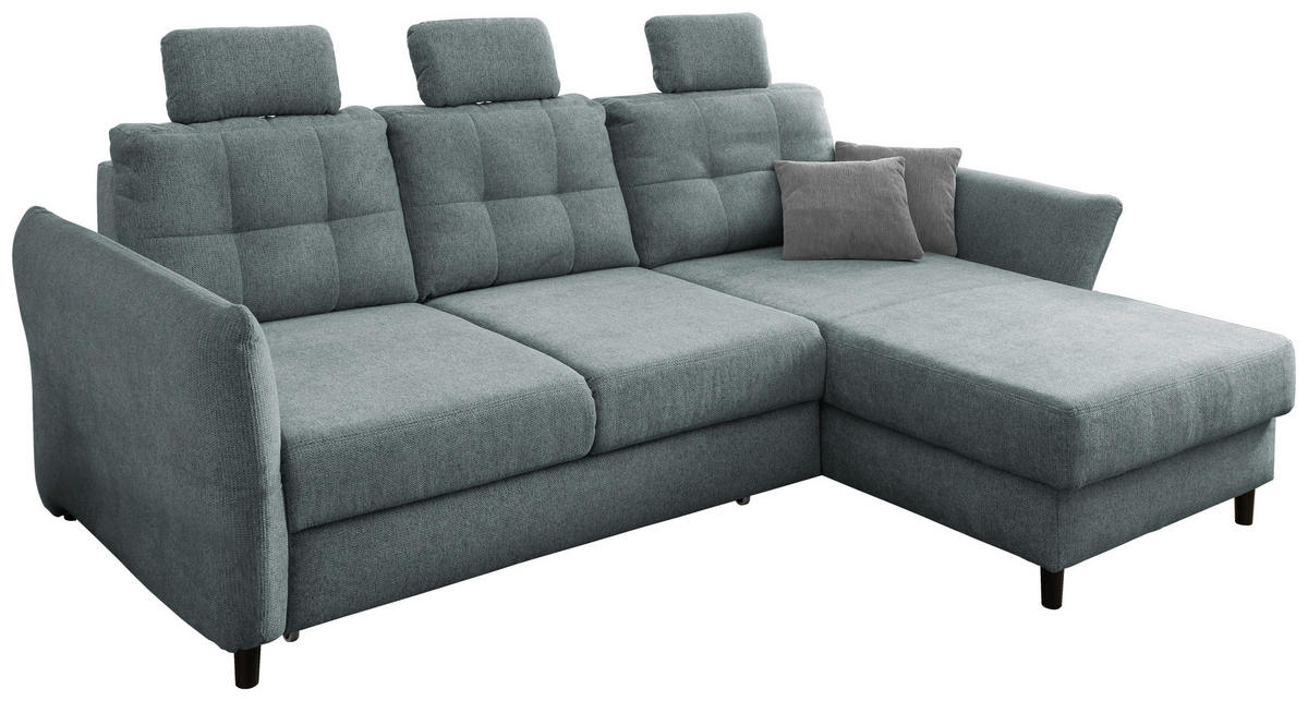 ECKSOFA in Chenille Blau  - Mintgrau/Blau, MODERN, Holz/Textil (250-280/176cm) - Livetastic