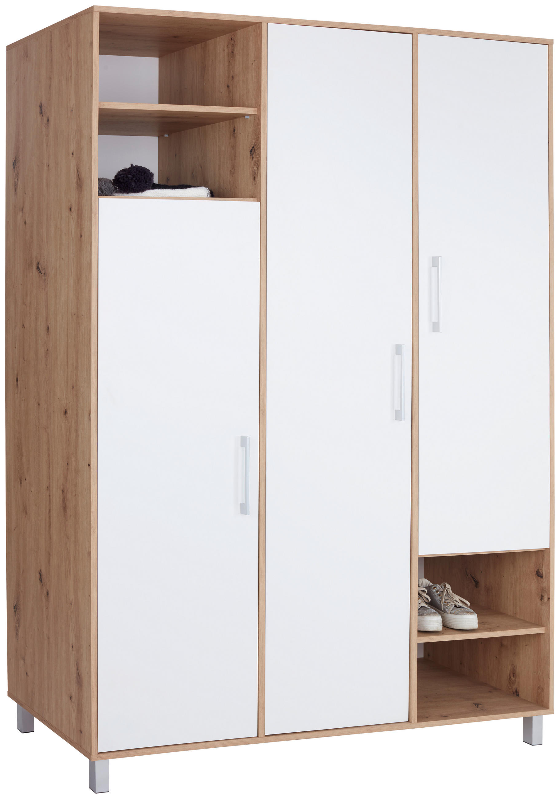 Kleiderschrank Mit Fächern 147cm Box, Weiß/eiche Dekor