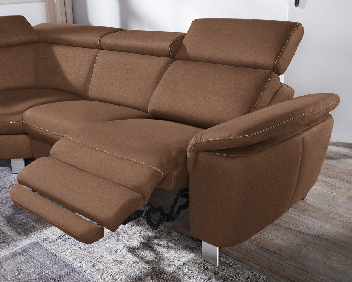 ECKSOFA in Flachgewebe, Mikrofaser Braun  - Beige/Alufarben, Design, Textil/Metall (239/271cm) - Cantus