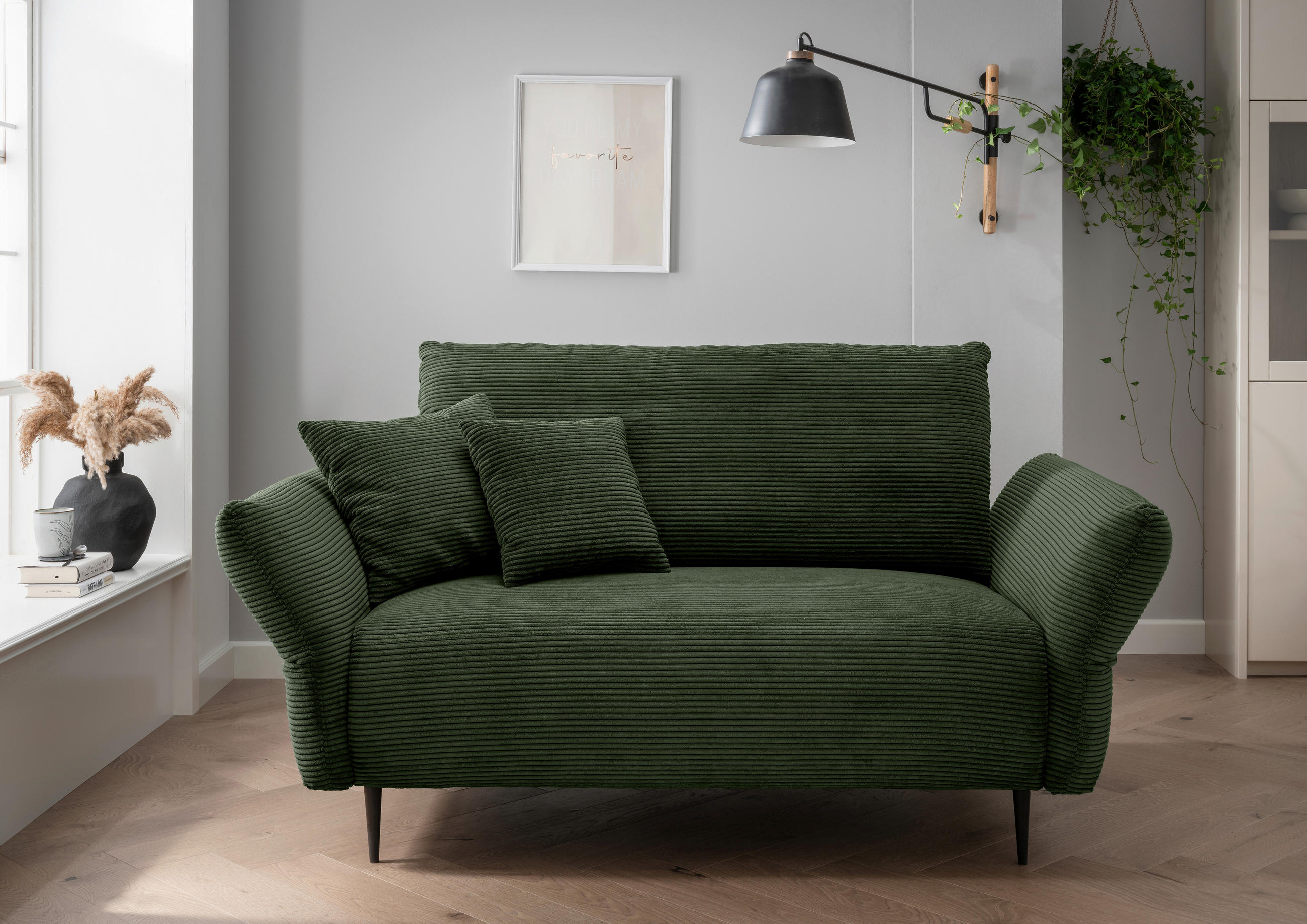 2-SITZER-SOFA Cord Dunkelgrün  - Dunkelgrün/Schwarz, Design, Textil/Metall (163/97/102cm) - Livetastic