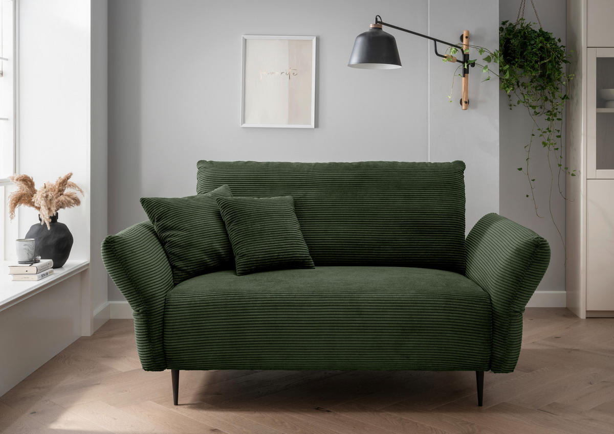 2-SITZER-SOFA in Cord Dunkelgrün  - Dunkelgrün/Schwarz, Design, Textil/Metall (163/97/102cm) - Livetastic