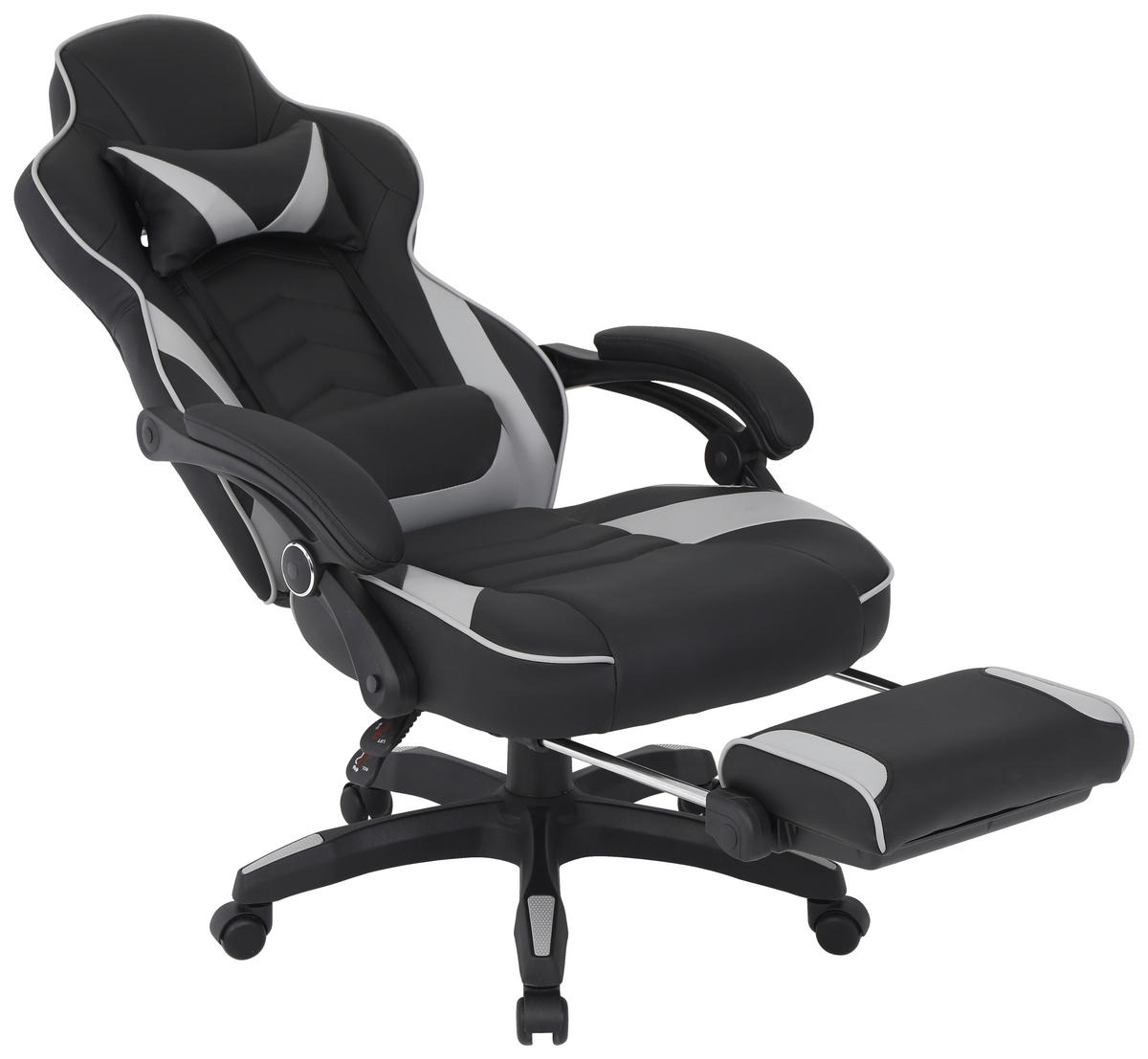 SCAUN DE GAMING  in imitație piele, microfibră gri, negru  - negru/gri, Lifestyle, plastic/lemn (68,5/116-124/65cm) - Livetastic