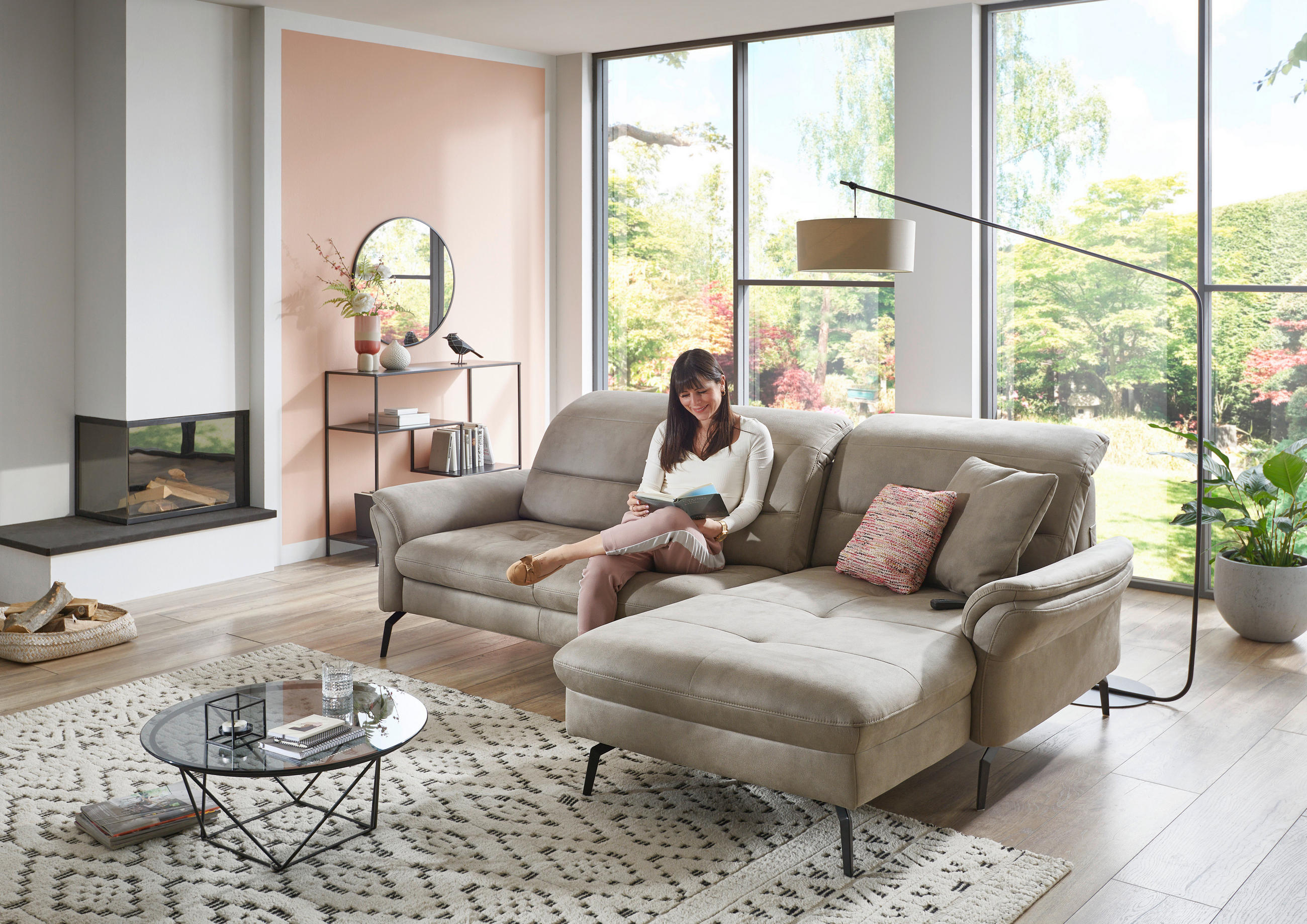 ECKSOFA in Flachgewebe Graubraun  - Graubraun/Schwarz, Konventionell, Textil/Metall (260/181cm) - Beldomo Speed