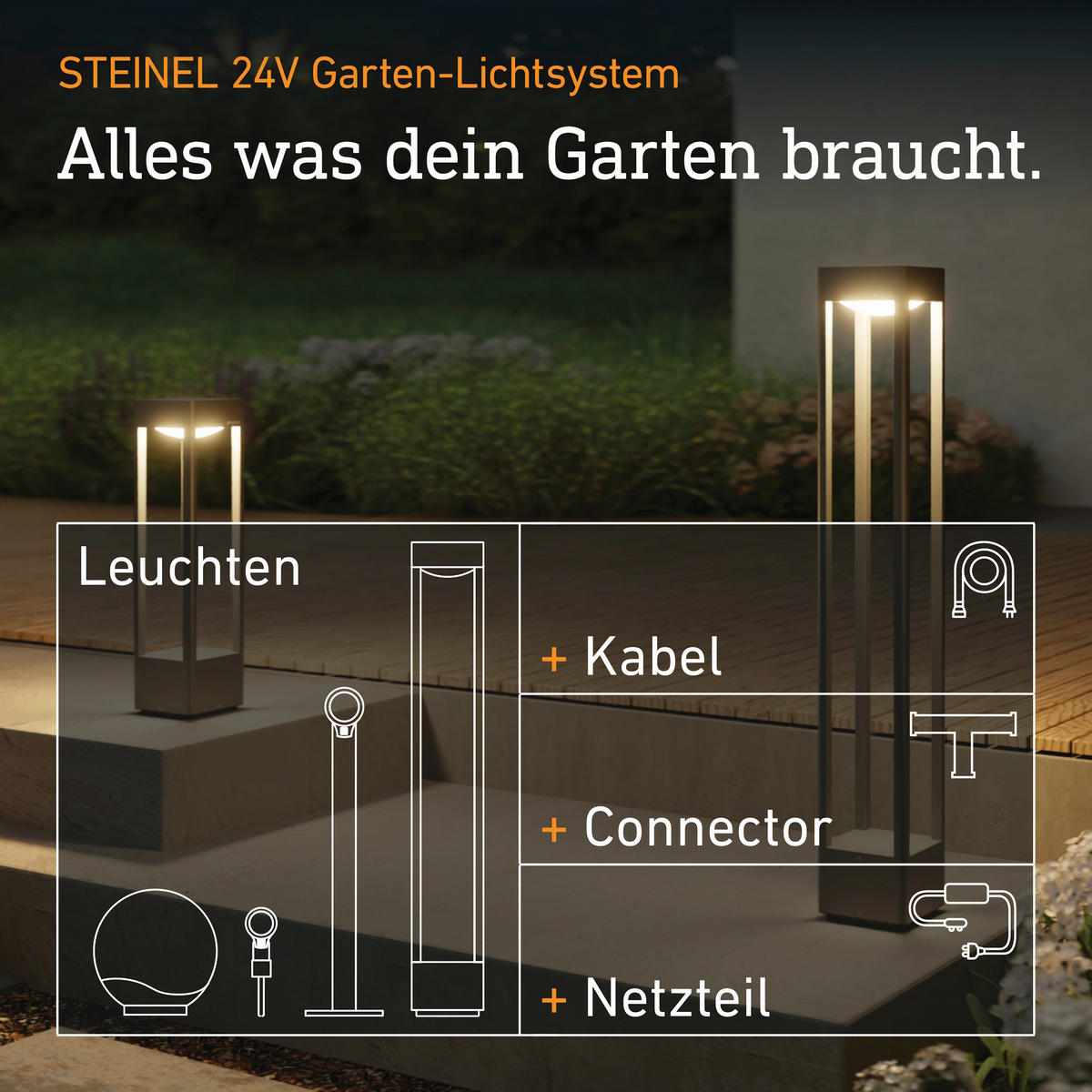 AUSSENLEUCHTE 24V Garten Lichtsystem 13/51/13 cm  - Anthrazit, Trend, Metall (13/51/13cm) - Steinel