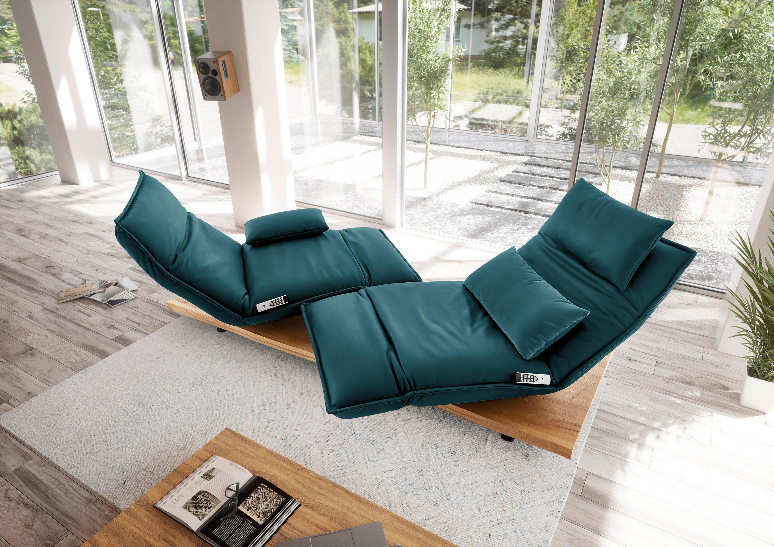 2-SITZER-SOFA in Echtleder Petrol  - Eichefarben/Petrol, Natur, Leder/Holz (240/63/115cm) - Koinor