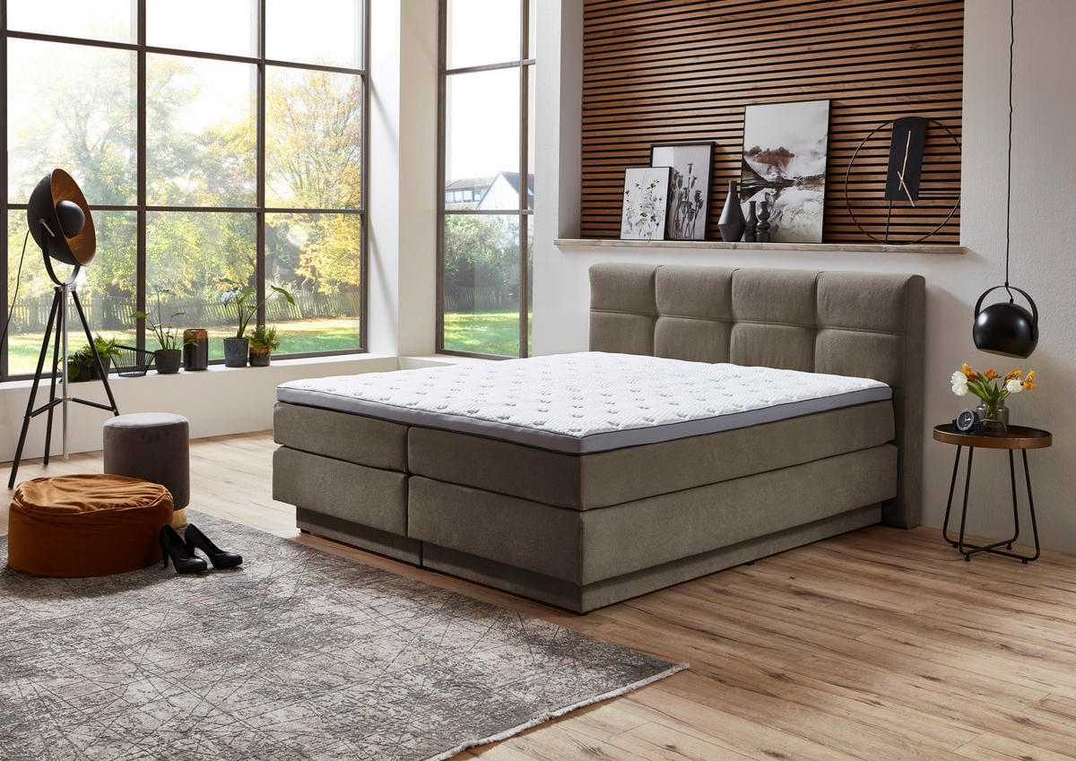 BOXSPRINGBETT 180/200 cm  Taupe  - Taupe/Schwarz, Konventionell, Kunststoff/Textil (180/200cm) - Carryhome