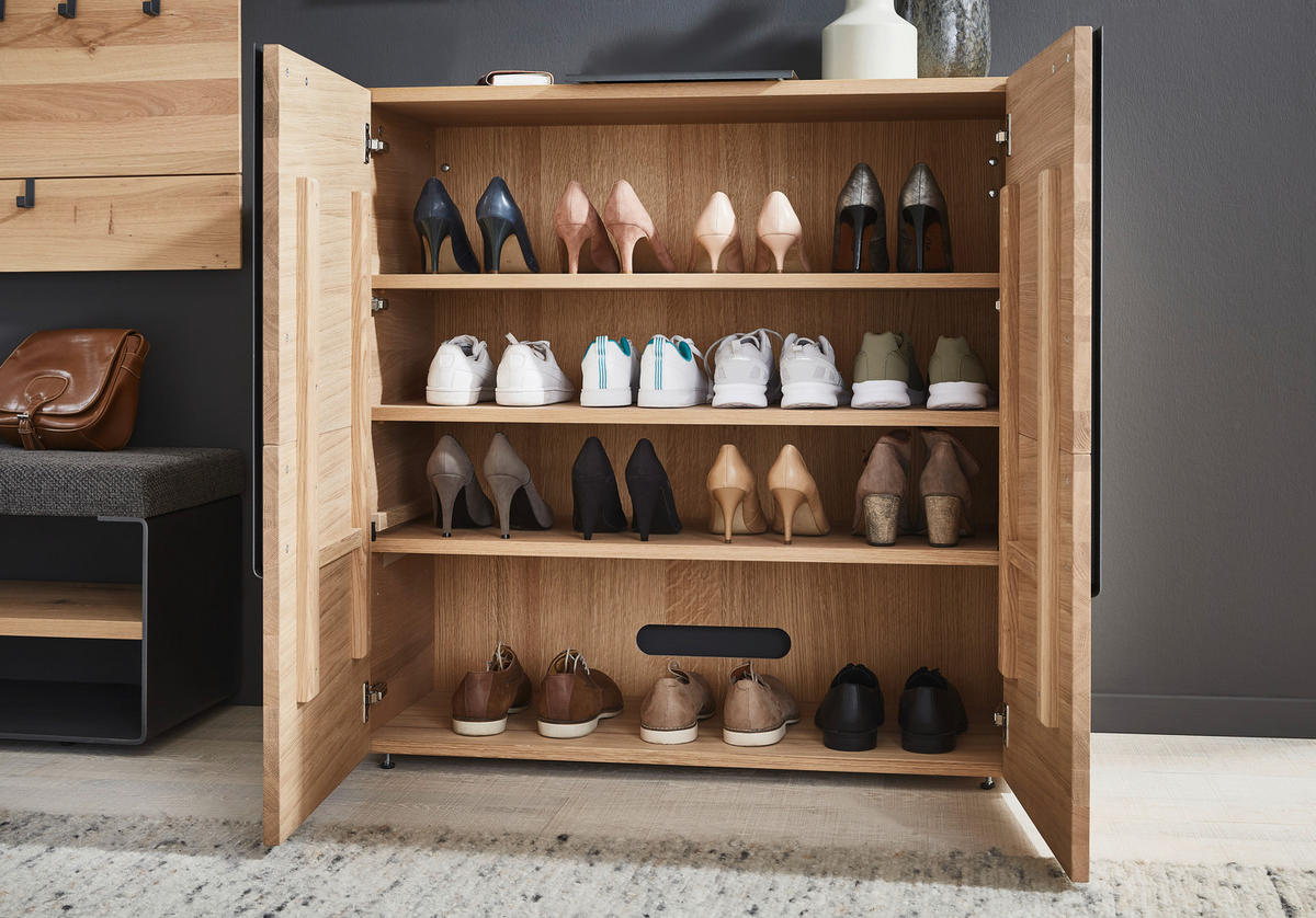 SCHUHSCHRANK Wildeiche furniert, mehrschichtige Massivholzplatte (Tischlerplatte) Anthrazit, Eichefarben  - Eichefarben/Anthrazit, Natur, Holz/Metall (96,2/99,2/43,5cm) - Voglauer