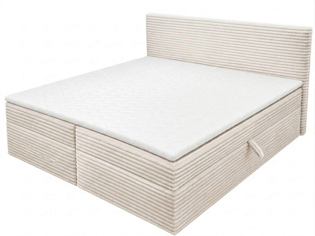 BOXBETT 180/200 cm,  in Creme, Bettkasten, Topper, H3 + H3 = fest  - Chromfarben/Creme, MODERN, Holz/Kunststoff (180/200cm) - MID.YOU