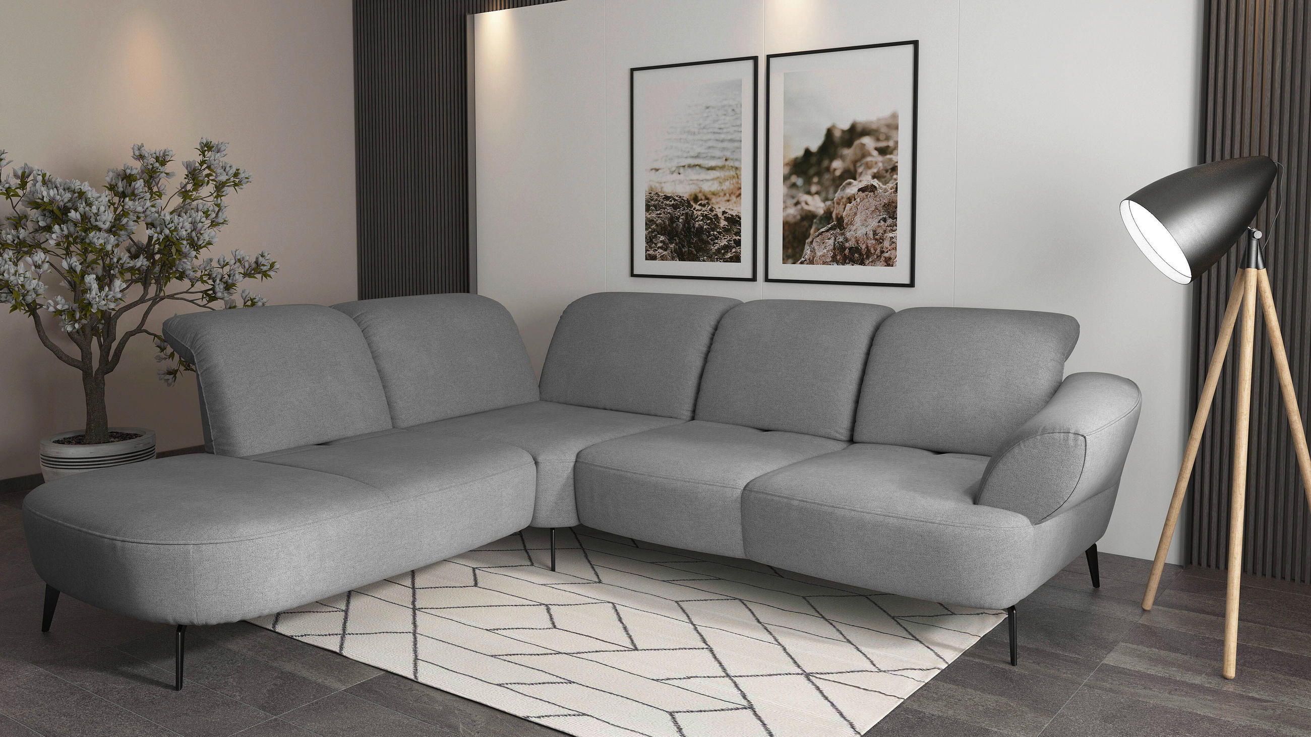 ECKSOFA in Mikrofaser Grau  - Schwarz/Grau, Modern, Textil/Metall (270/302cm) - Sit & More