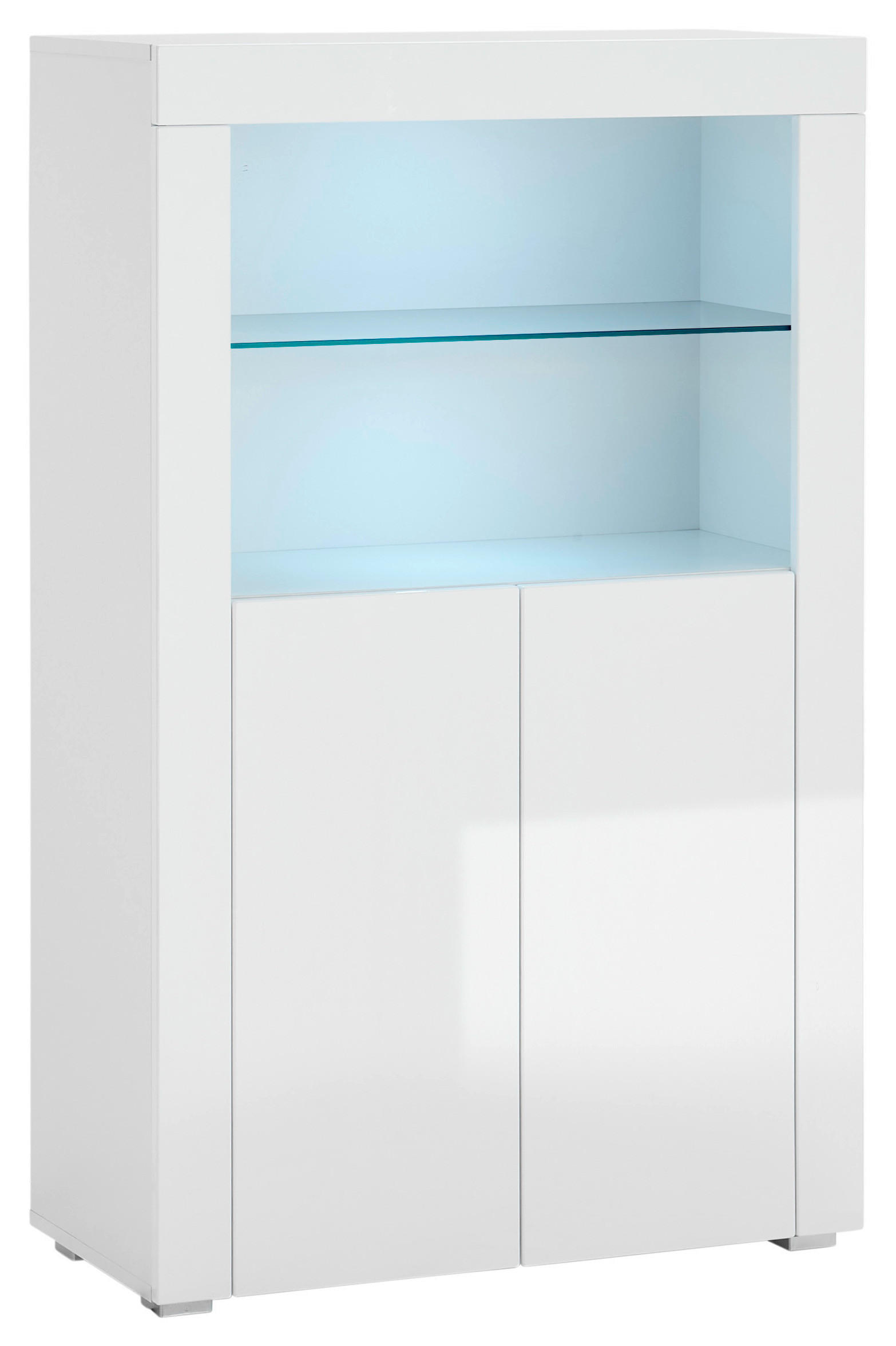 HIGHBOARD  in 80/128/38 cm  - Weiß Hochglanz/Silberfarben, Design, Glas/Holzwerkstoff (80/128/38cm) - MID.YOU