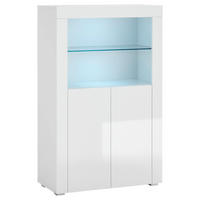 HIGHBOARD  in 80/128/38 cm  - Weiß Hochglanz/Silberfarben, Design, Glas/Holzwerkstoff (80/128/38cm) - MID.YOU