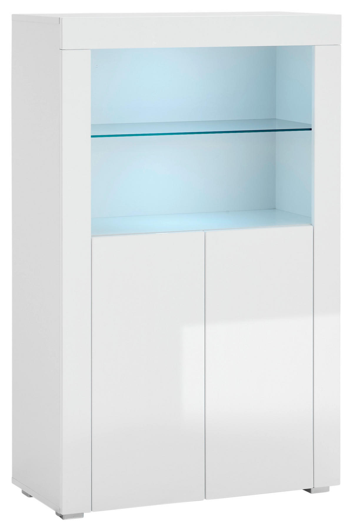 HIGHBOARD  in 80/128/38 cm  - Weiß Hochglanz/Silberfarben, Design, Glas/Holzwerkstoff (80/128/38cm) - MID.YOU