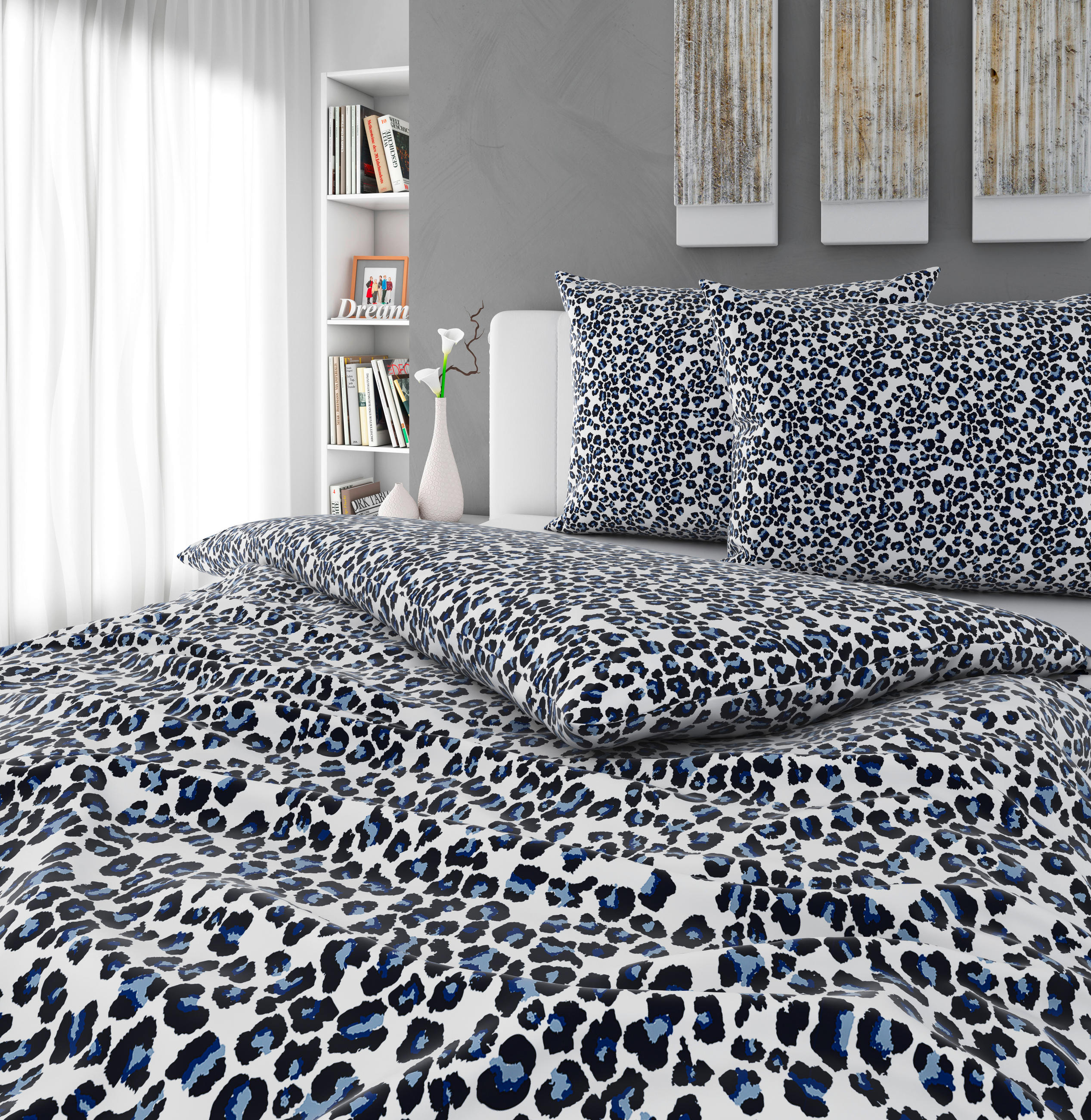 LENJERIE DE PAT 200/220 cm  - albastru/alb, Basics, textil (200/220cm)