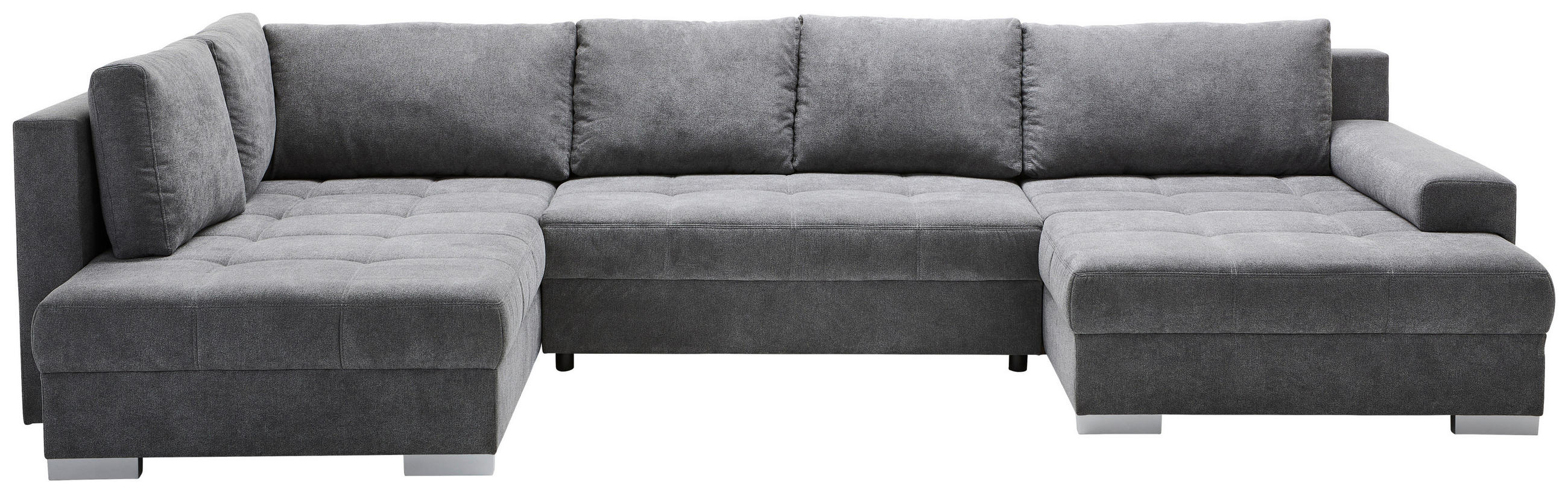 WOHNLANDSCHAFT Dunkelgrau Velours  - Chromfarben/Dunkelgrau, KONVENTIONELL, Kunststoff/Textil (198/363/170cm) - Hom`in