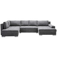 WOHNLANDSCHAFT Dunkelgrau Velours  - Chromfarben/Dunkelgrau, KONVENTIONELL, Kunststoff/Textil (198/363/170cm) - Hom`in