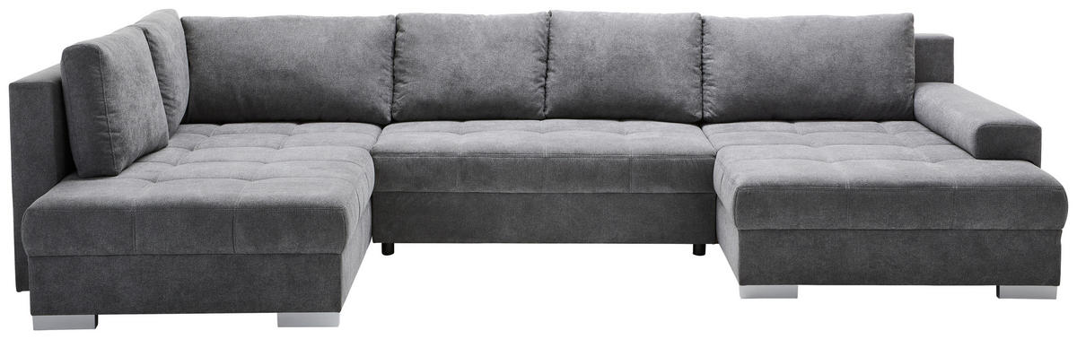 WOHNLANDSCHAFT Dunkelgrau Velours  - Chromfarben/Dunkelgrau, KONVENTIONELL, Kunststoff/Textil (198/363/170cm) - Hom`in