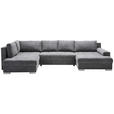 WOHNLANDSCHAFT Dunkelgrau Velours  - Chromfarben/Dunkelgrau, KONVENTIONELL, Kunststoff/Textil (198/363/170cm) - Hom`in