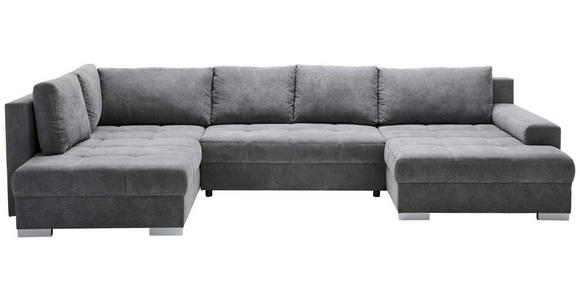 WOHNLANDSCHAFT Dunkelgrau Velours  - Chromfarben/Dunkelgrau, KONVENTIONELL, Kunststoff/Textil (198/363/170cm) - Hom`in