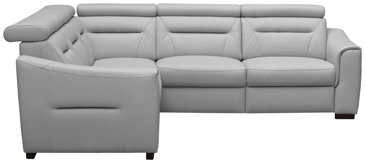 ECKSOFA  in Lederlook Echtleder Platinfarben  - Platinfarben/Wengefarben, Design, Leder/Holz (260/260cm) - Celina Home