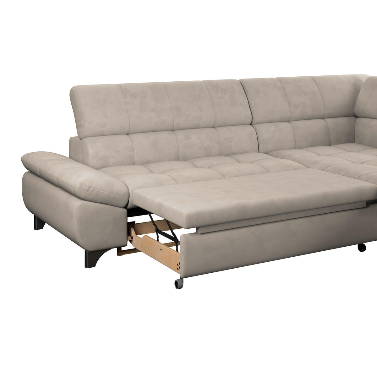 ECKSOFA Naturfarben Chenille  - Chromfarben/Naturfarben, KONVENTIONELL, Textil/Metall (312/234cm) - Livetastic