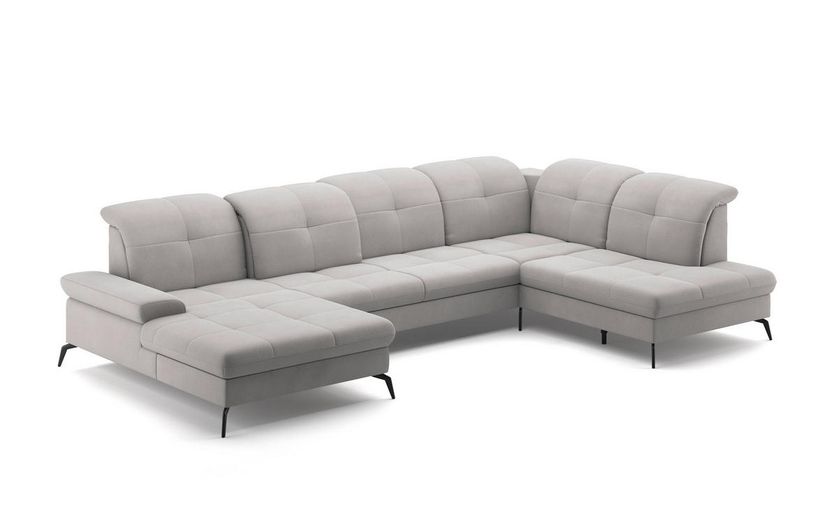 WOHNLANDSCHAFT in Flachgewebe Silberfarben  - Silberfarben/Schwarz, Konventionell, Textil/Metall (185/357/231cm) - Sit & More