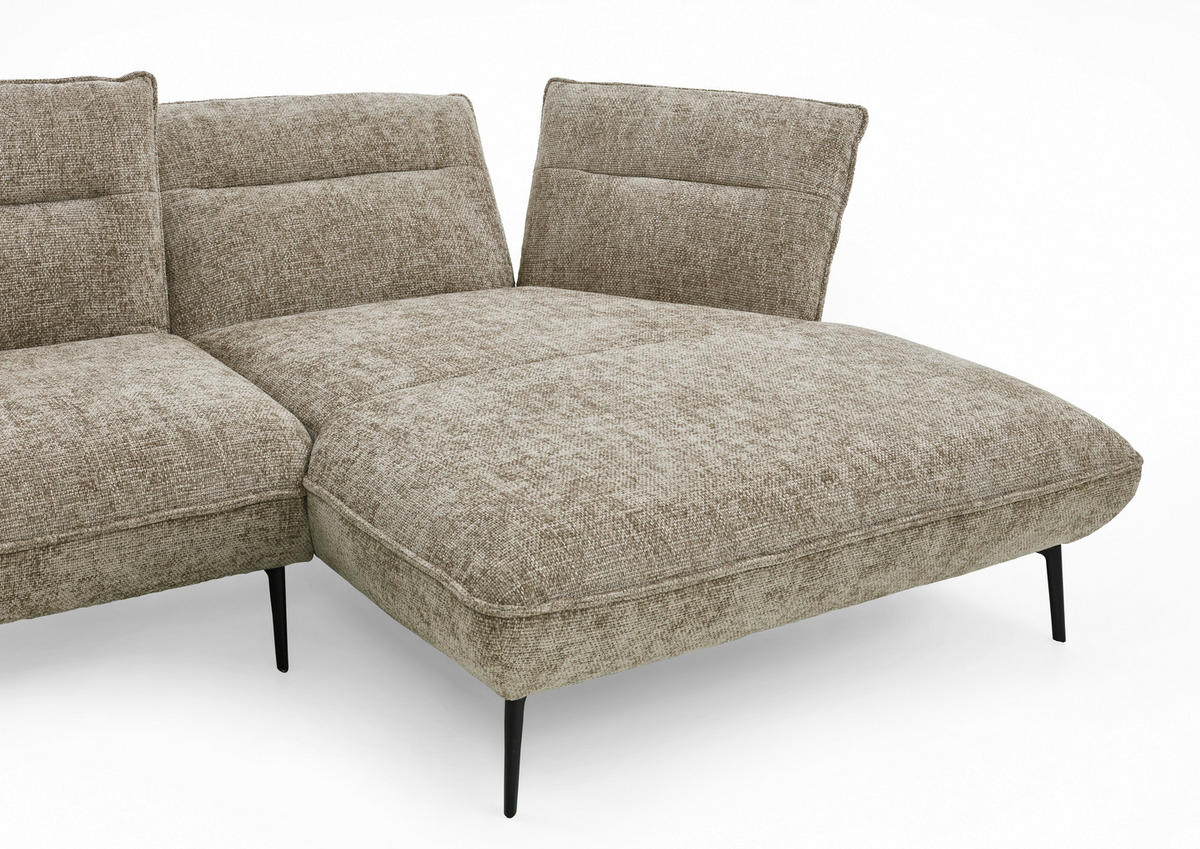 ECKSOFA in Flachgewebe Taupe  - Taupe/Schwarz, Design, Textil/Metall (339/153cm) - Moderano