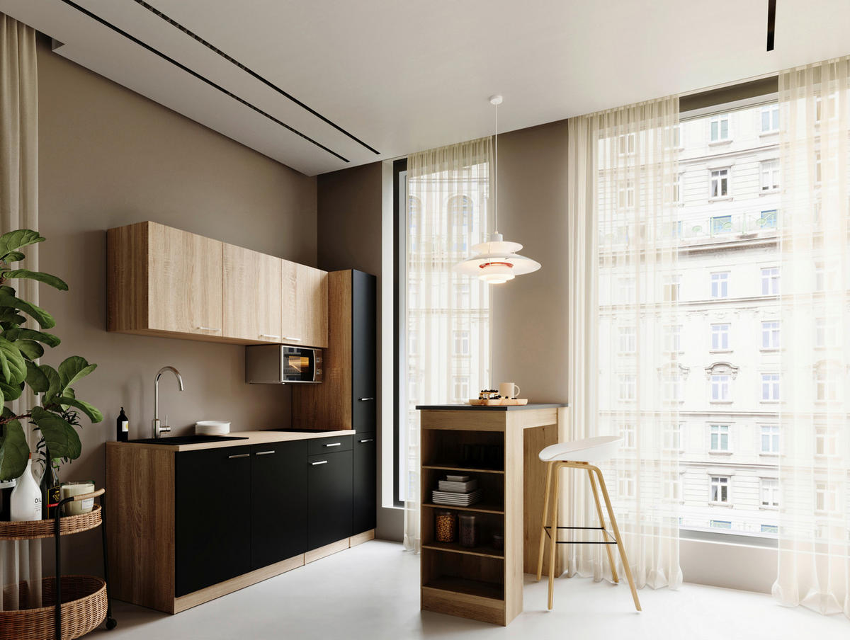 KUHINJSKI BLOK - črna/barve hrasta, Design, umetna masa/leseni material (180cm) - Respekta