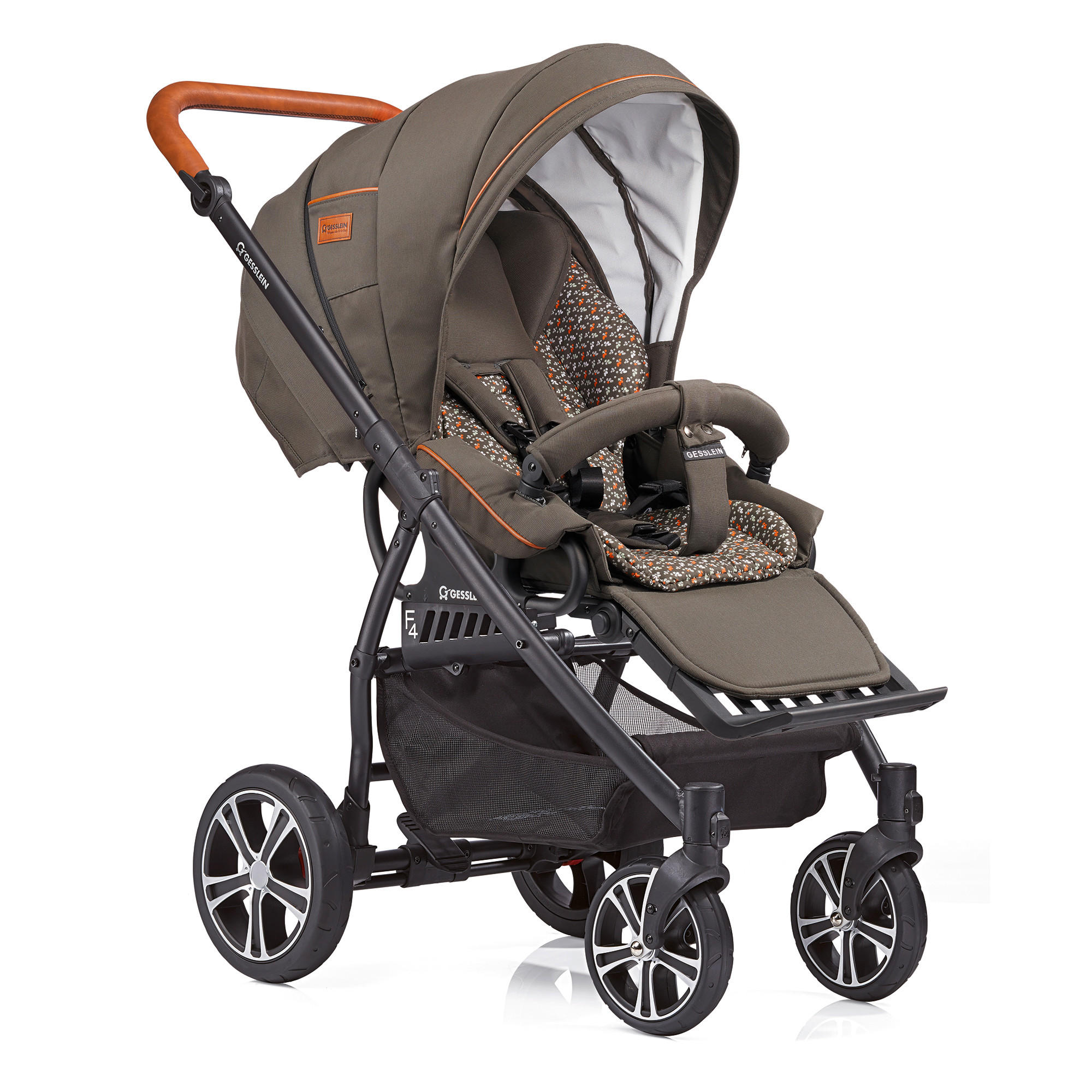 KINDERWAGENSET  F4 Air+   - Cognac/Schwarz, Basics, Textil/Metall (57/129/100cm) - Gesslein