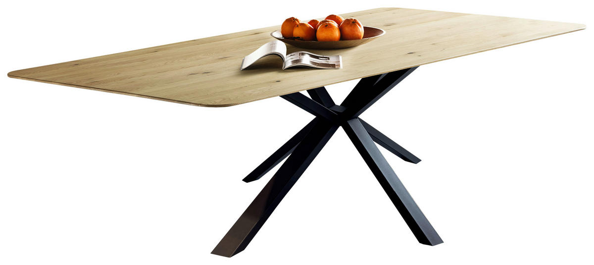 ESSTISCH Eiche massiv rechteckig Schwarz, Eichefarben  - Eichefarben/Schwarz, LIFESTYLE, Holz/Metall (160/90/75cm) - Linea Natura