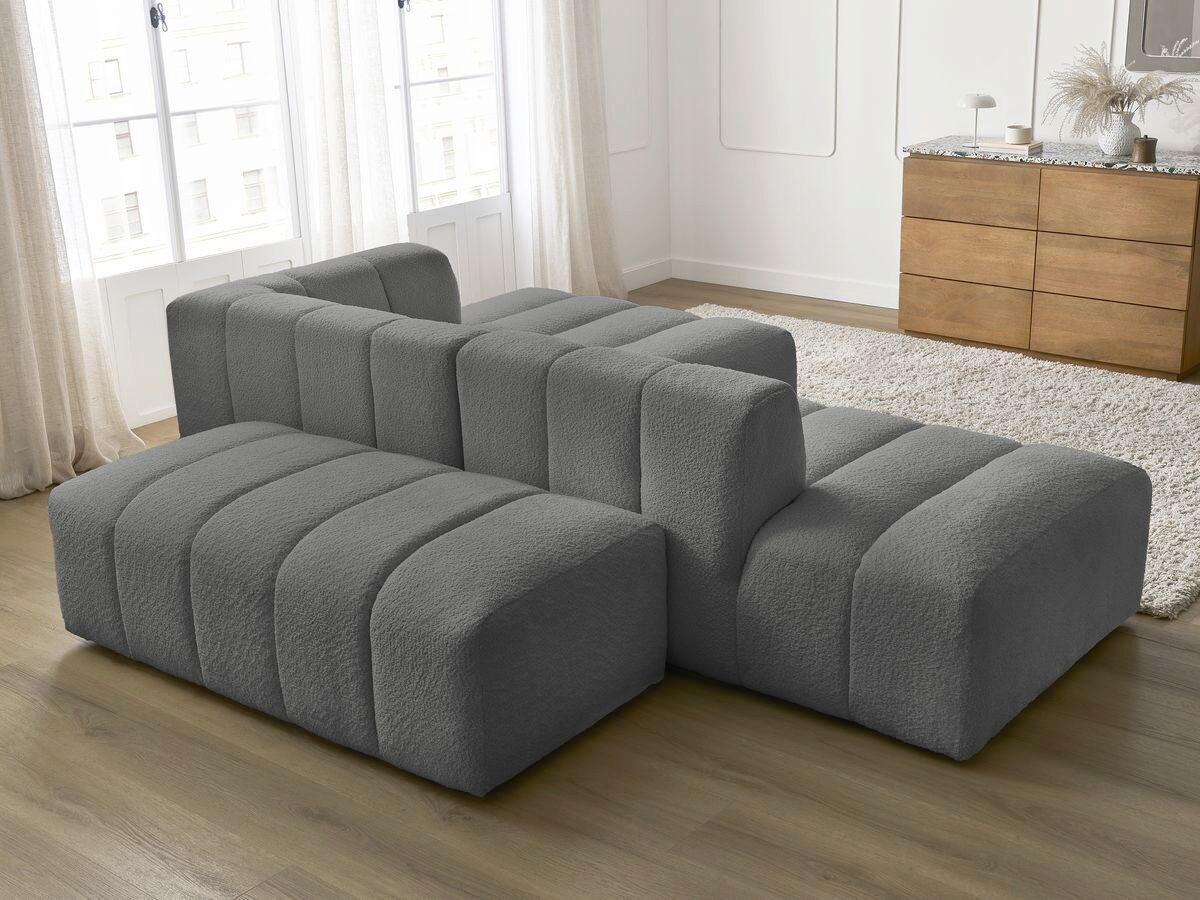 ECKSOFA Ottomane rechts  ANNECY Dunkelgrau Bouclé  - Dunkelgrau/Schwarz, MODERN, Kunststoff/Textil (262/170cm)